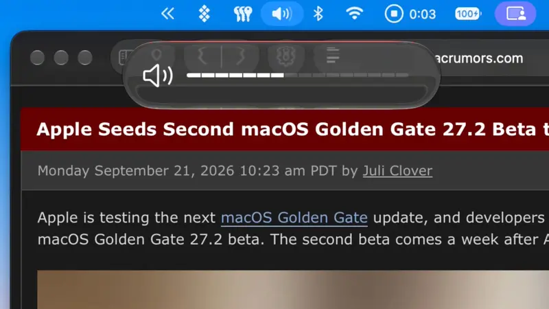 macOS 27.2 Beta: புதிய Volume, Brightness Slider வடிவமைப்பு